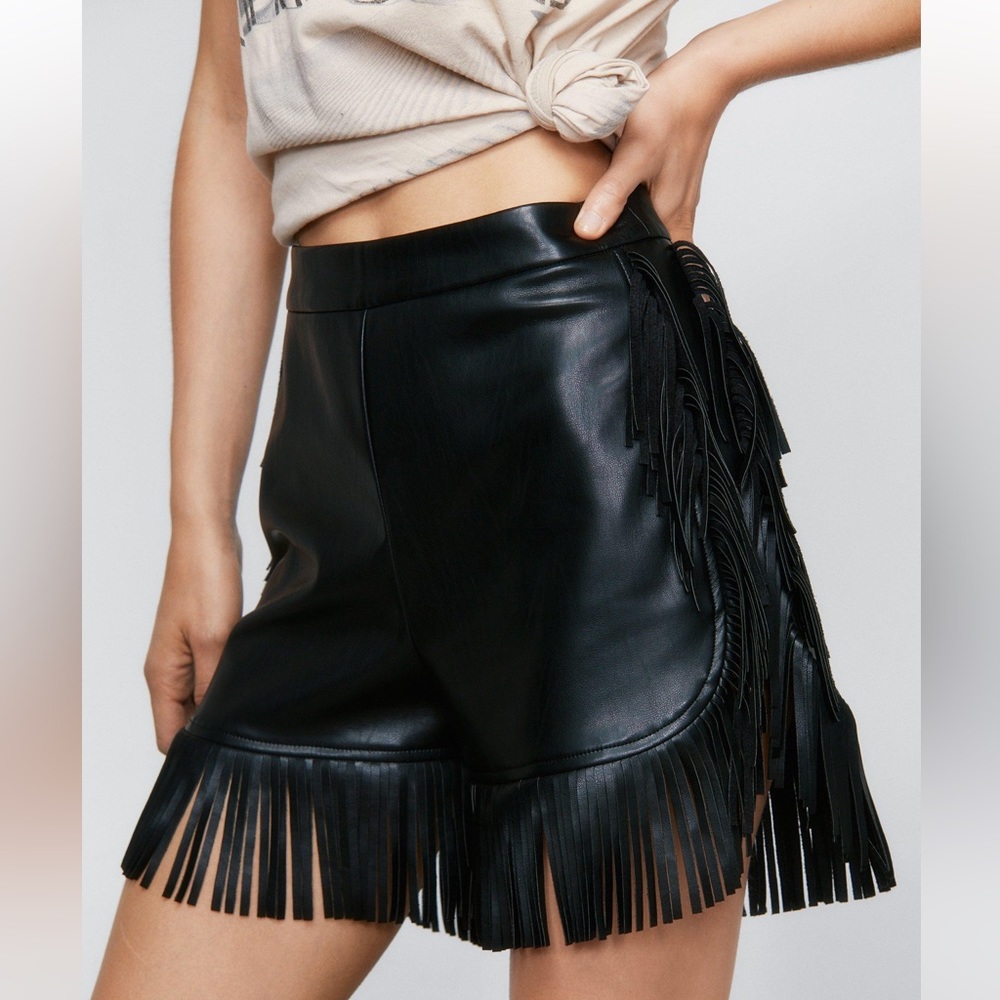 NWT!! NASTY GAL Faux Leather Fringe Tassel Short